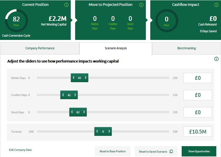 A screen from the Lloyds working capital tool