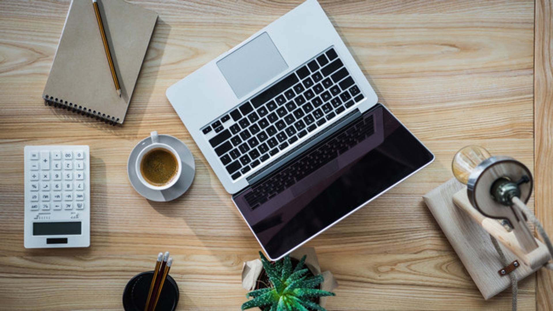image: desk with laptop from above