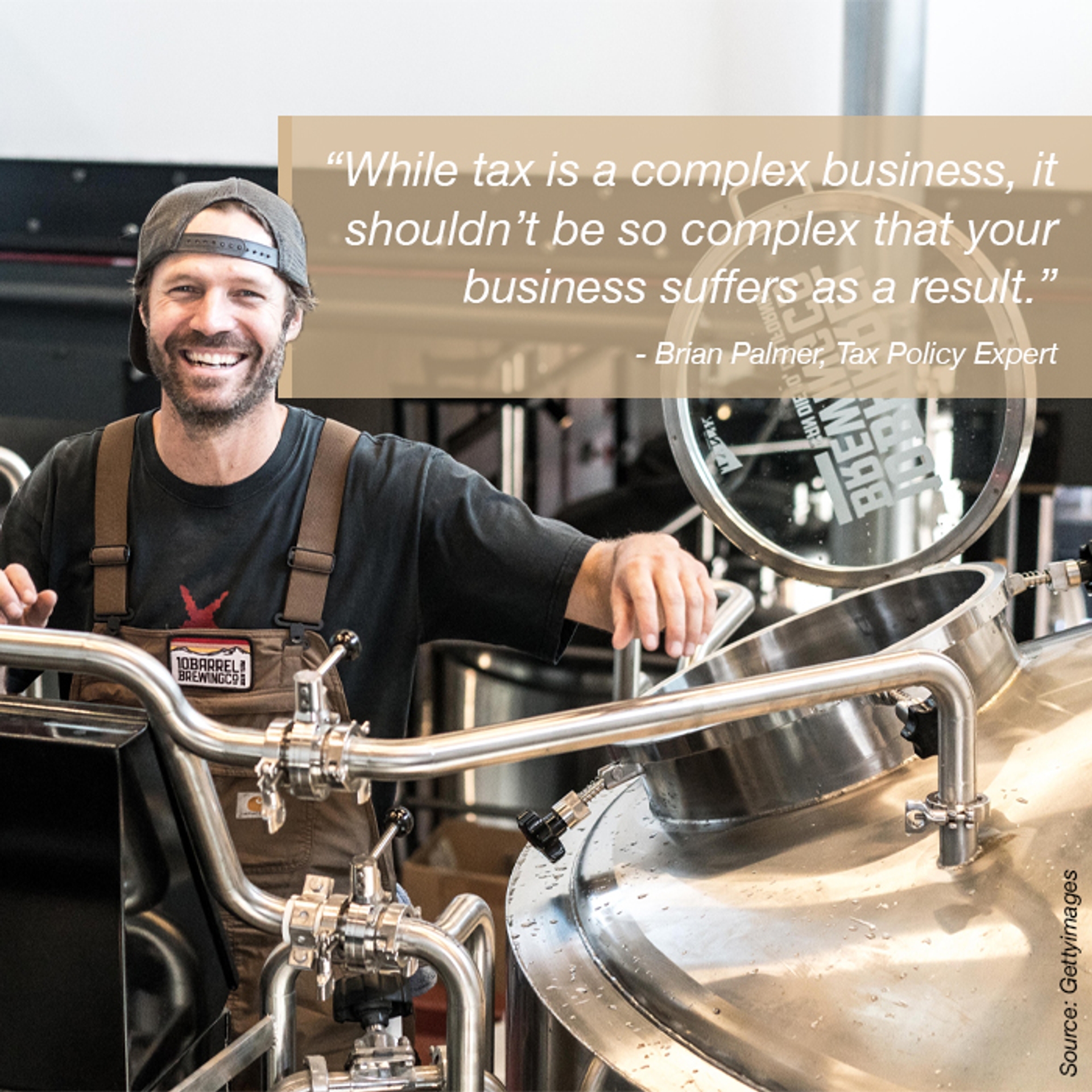 image: man working in brewery with Brian Palmer quote overlaid.